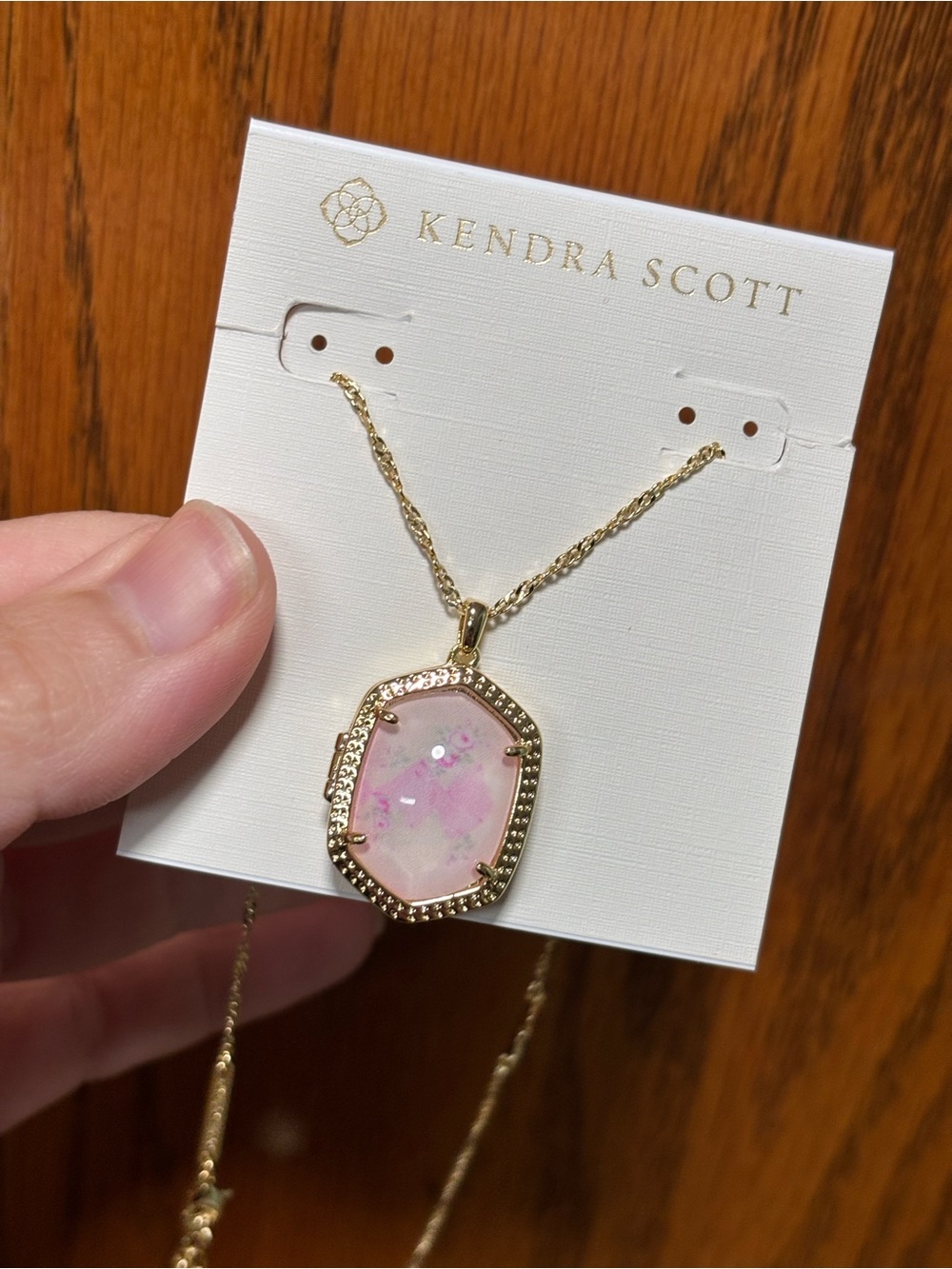 Kendra Scott Gold Necklace with Pink Glass Pendant locket